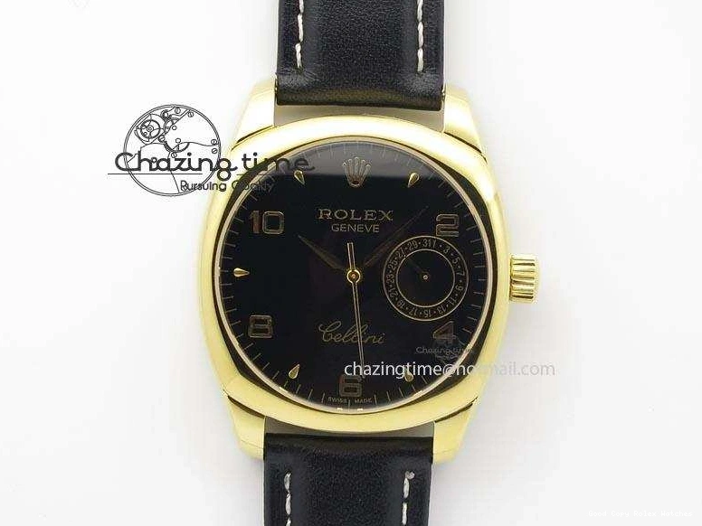 AAA Replica Watches YG On 3879 Numeral Black Leather Cellini Dial A Date Strap Black NewStyle Markers 0101